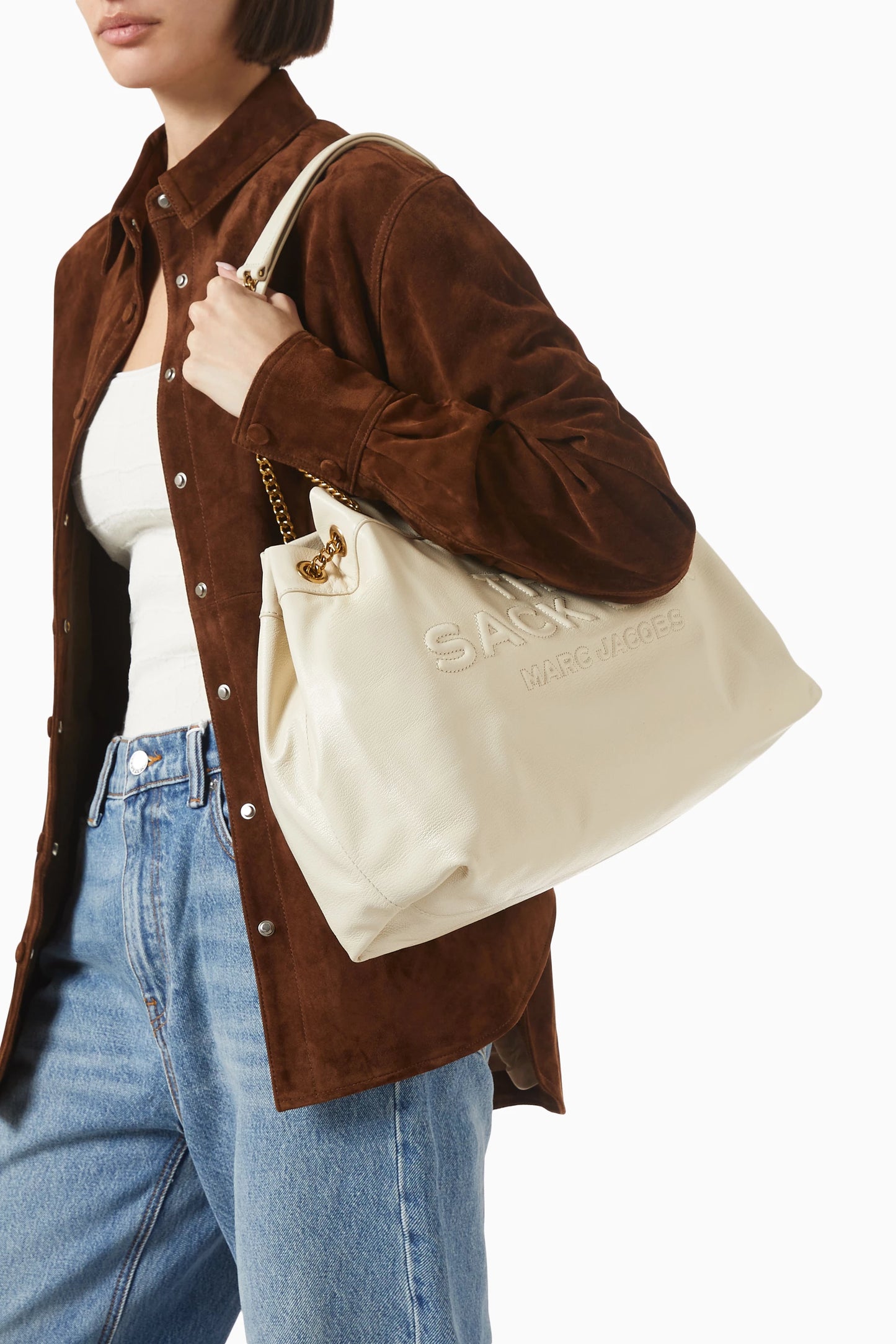 Marc Jacob The Large Chain Sack Bag in Leather in White