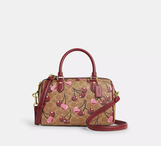 Coach Rowan Satchel Bag - Signature Canvas - Cherry Print