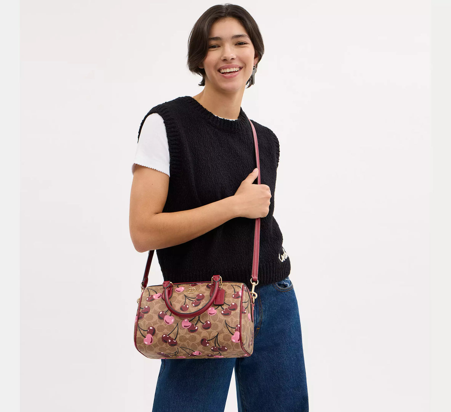 Coach Rowan Satchel Bag - Signature Canvas - Cherry Print