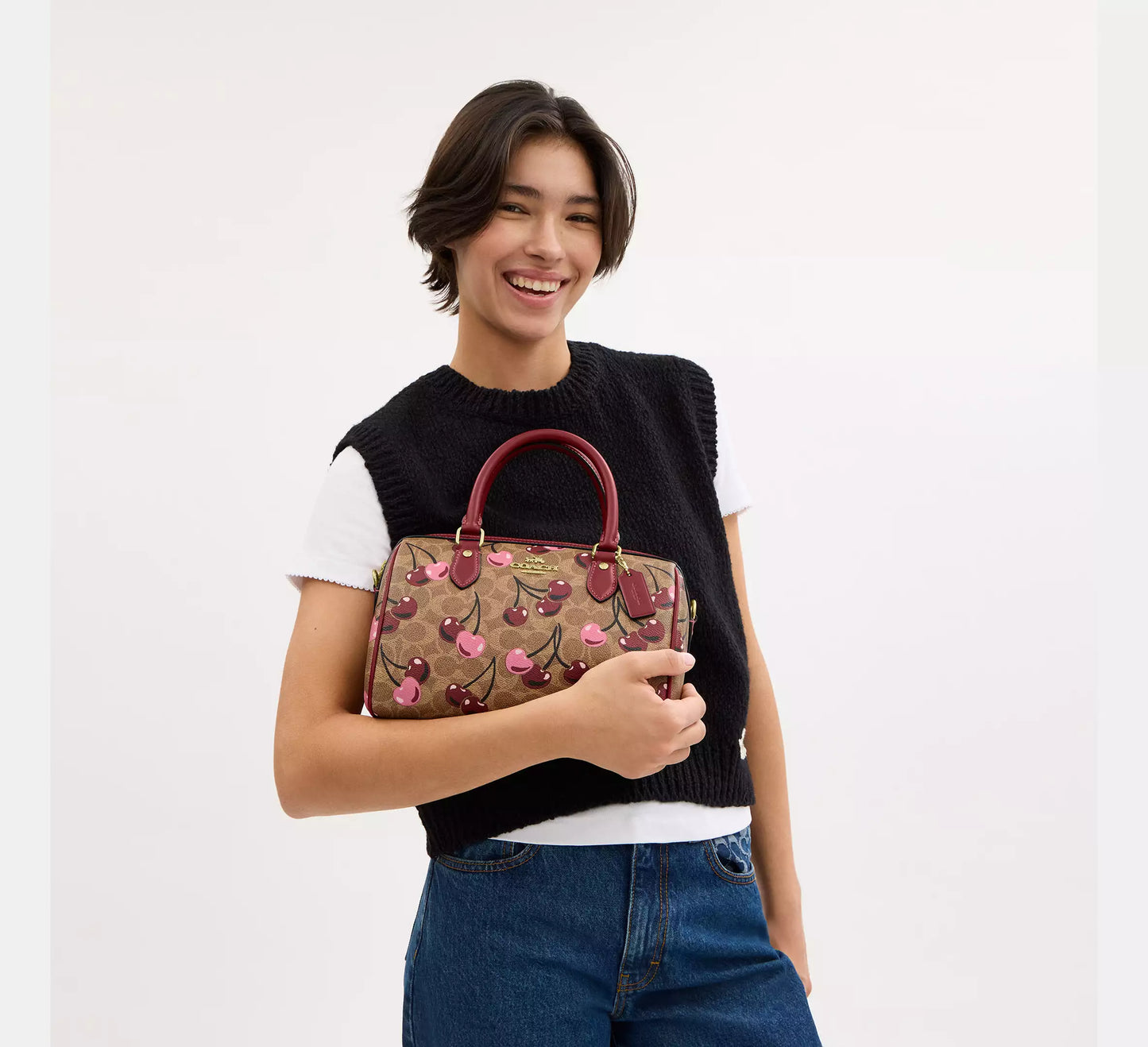 Coach Rowan Satchel Bag - Signature Canvas - Cherry Print
