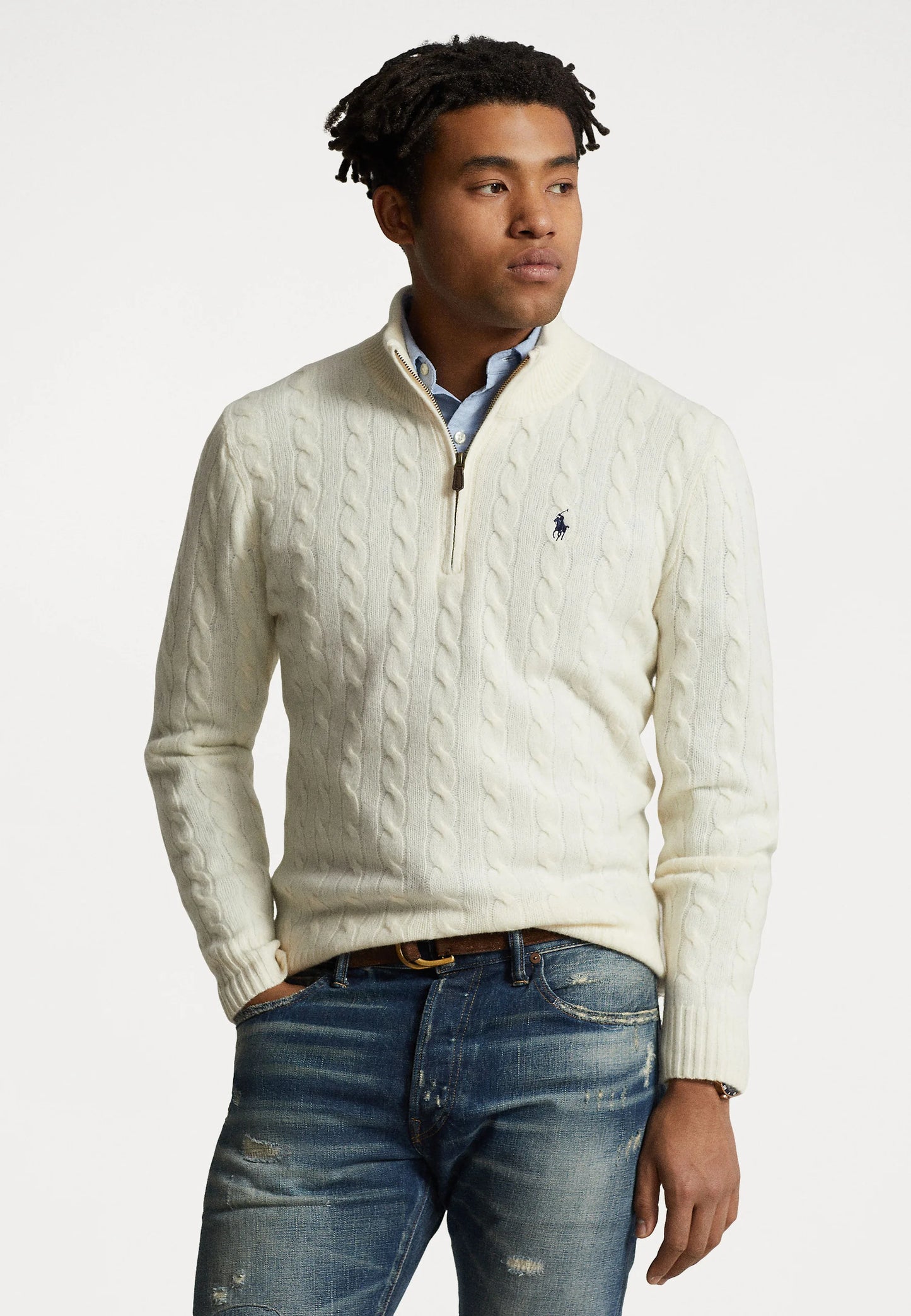 Polo Ralph Lauren Cable-Knit Quarter-Zip Jumper in andover cream