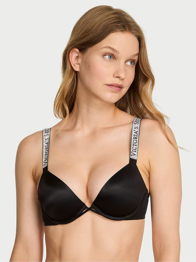 Victoria's Secret Black Push Up Shine Strap Bra and Panty Set