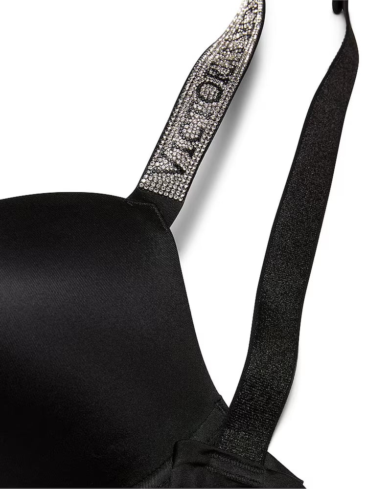 Victoria's Secret Black Push Up Shine Strap Bra and Panty Set
