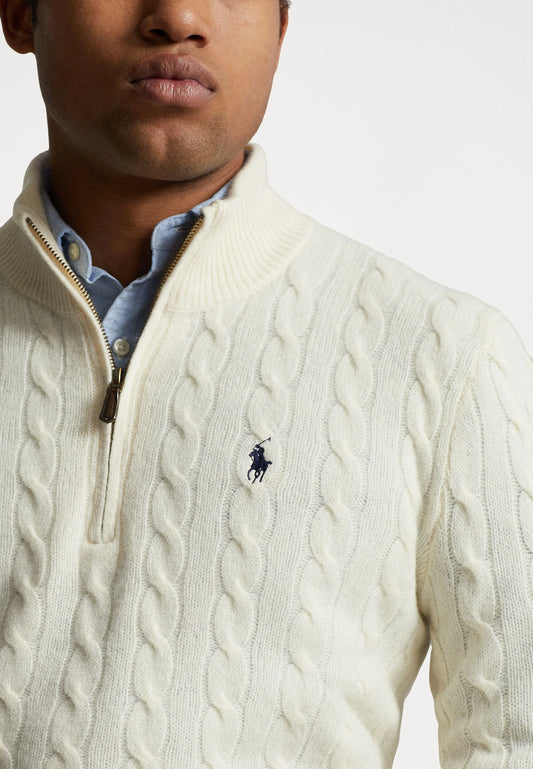 Polo Ralph Lauren Cable-Knit Quarter-Zip Jumper in andover cream