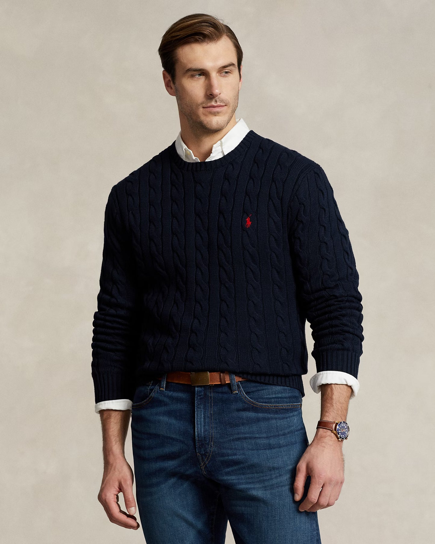 Polo Ralph Lauren Cable-Knit Cotton Jumper in Hunter Navy