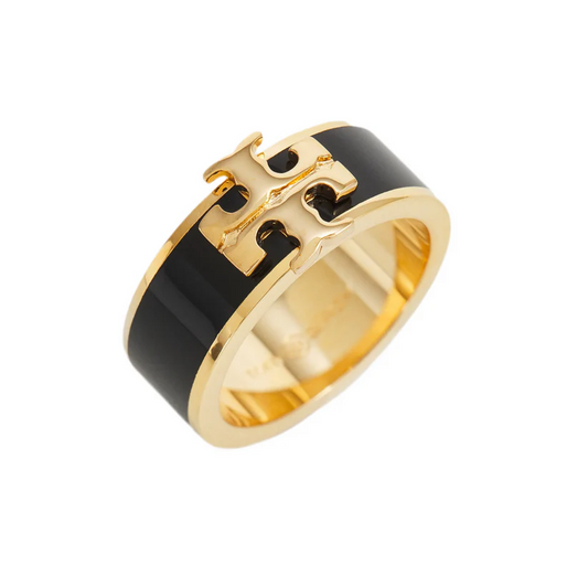 TORY BURCH Gold Tone Kira Enamel Raised Logo Ring