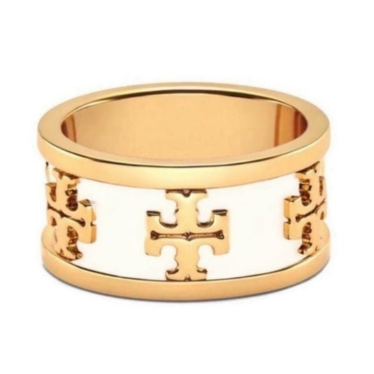 Tory Burch Logo Enamel wide Band Ring