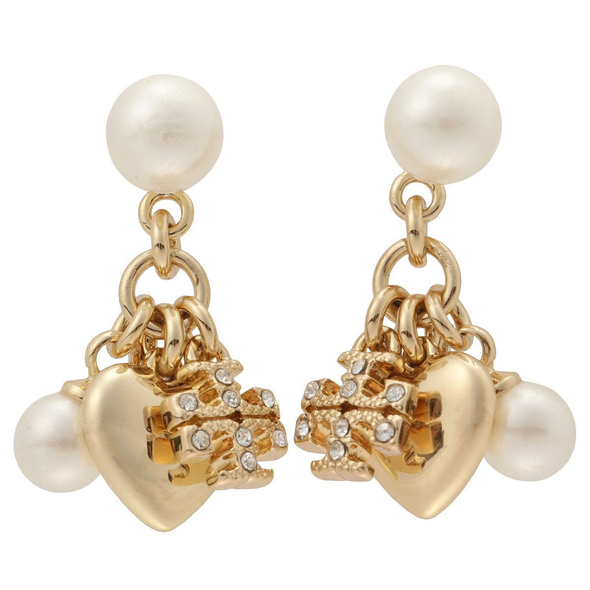 Tory Burch Kira Goldtone, Crystal & Faux Pearl Charm Drop Earrings