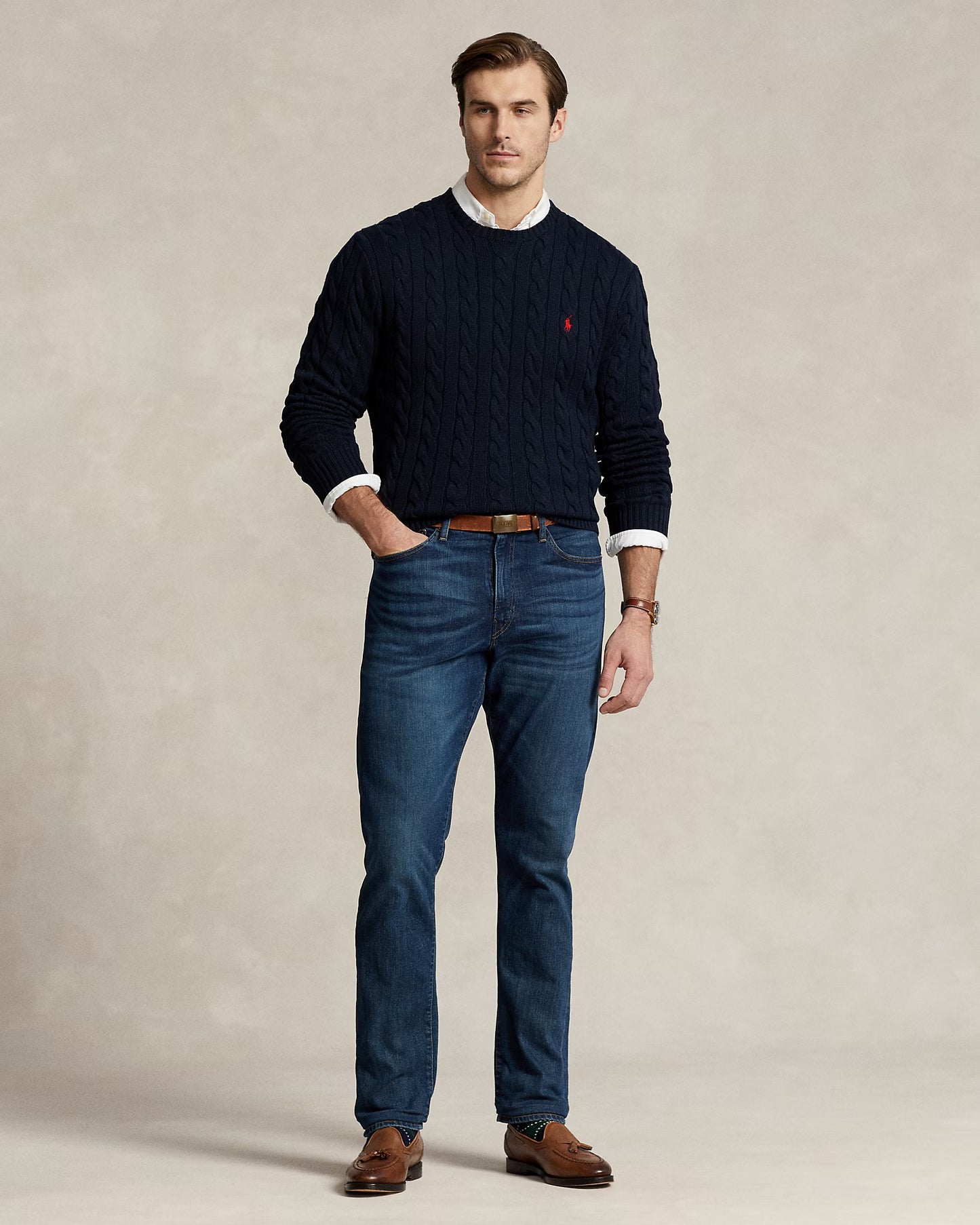 Polo Ralph Lauren Cable-Knit Cotton Jumper in Hunter Navy