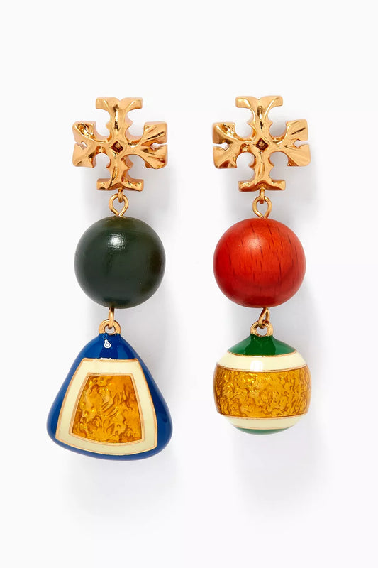 Tory Burch Roxanne Double-Drop Logo Earrings