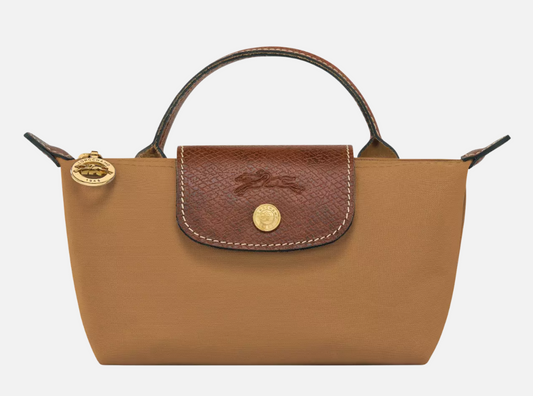 Long Champ Mini Le Pliage Original Pouch with handle Fawn - Canvas