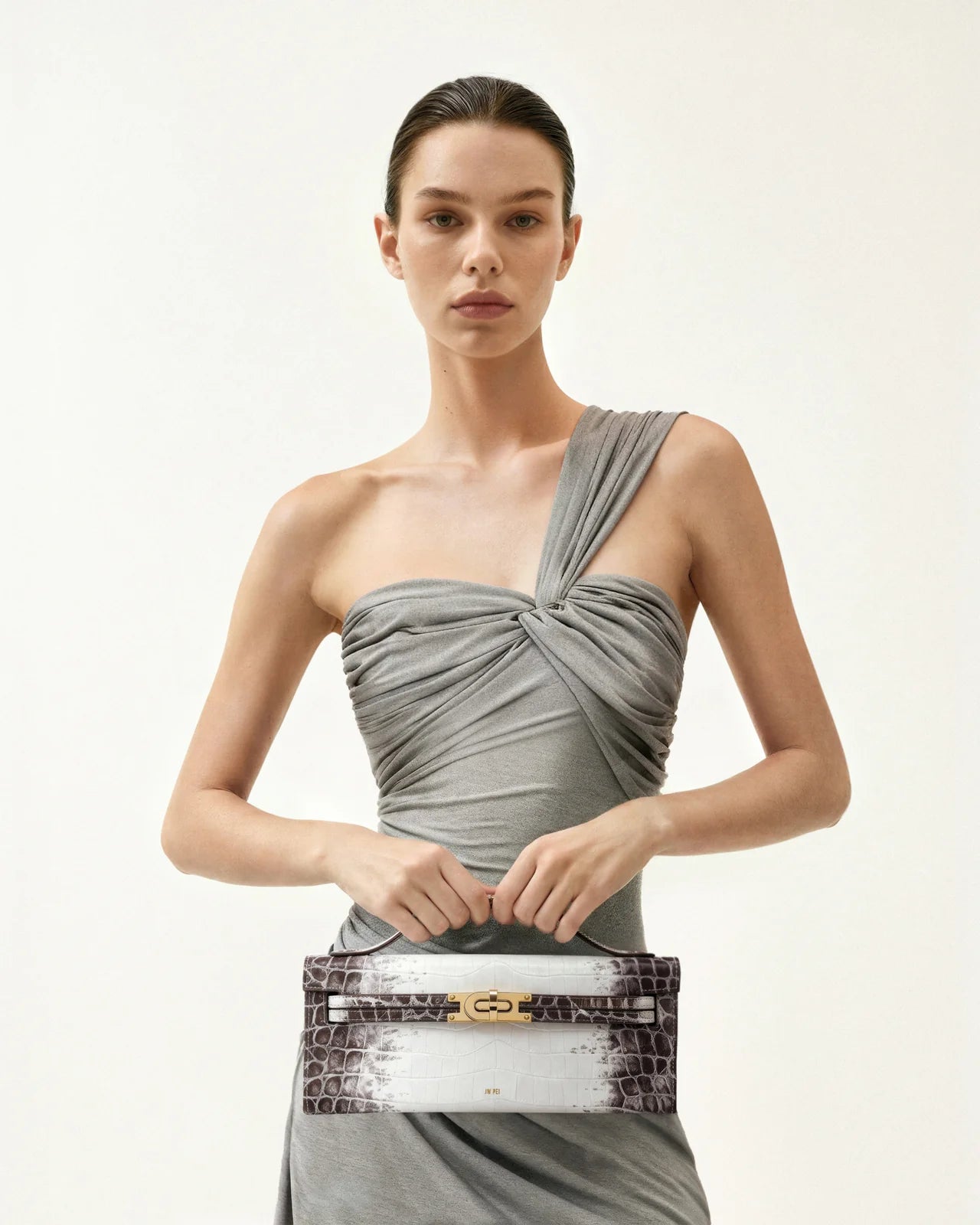 JW PEI Bria Structured Top Handle Bag - White Croc