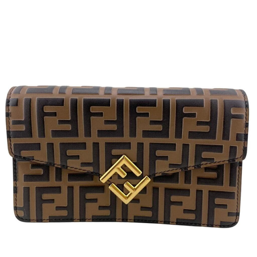 FENDI Zucca Leather Chain/Shoulder Wallet
