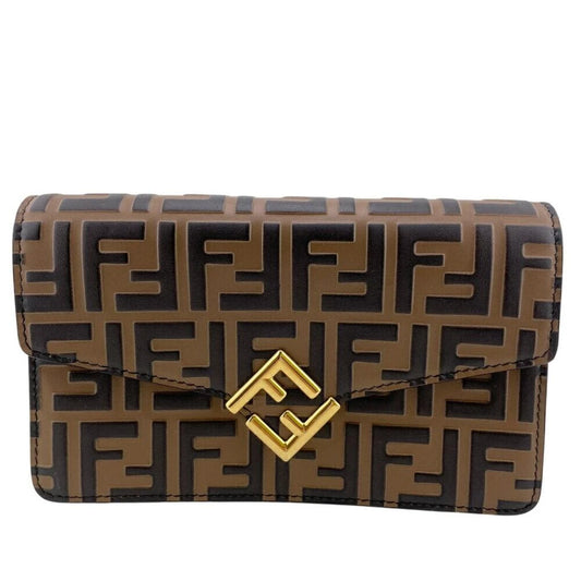FENDI Zucca Leather Chain/Shoulder Wallet
