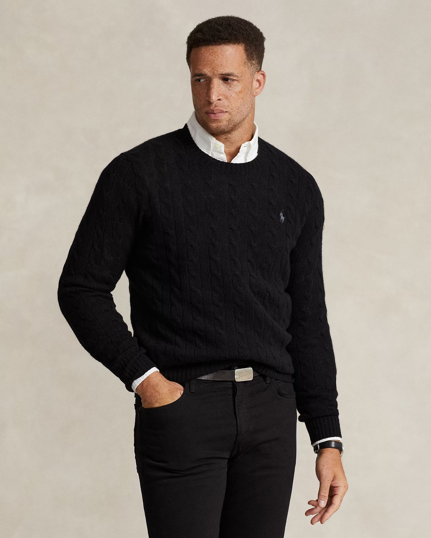 Polo Ralph Lauren Cable-Knit Wool-Cashmere Jumper in Black