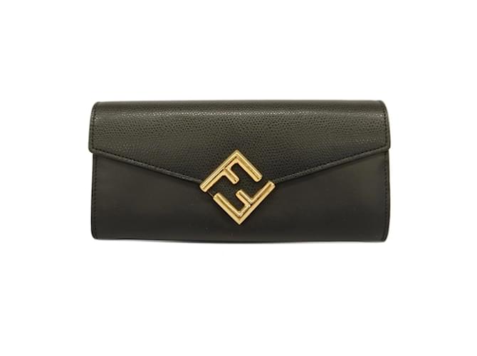 Fendi Black Leather Long Wallet