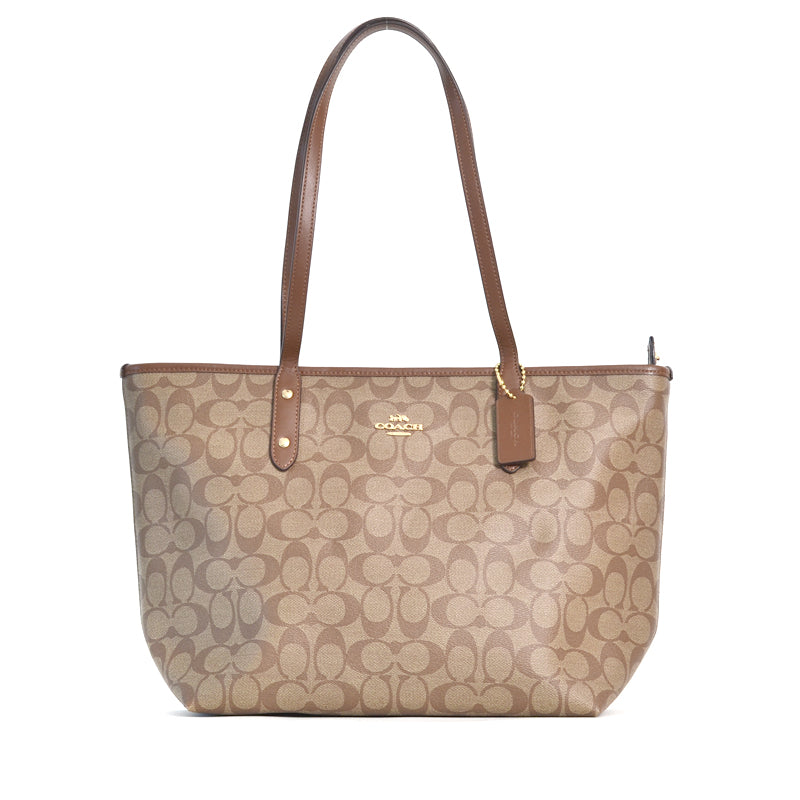 Coach City Zip Tote Signature (Khaki Saddle)