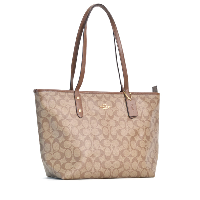 Coach City Zip Tote Signature (Khaki Saddle)