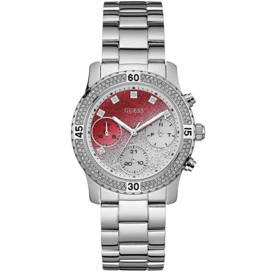 Guess Confetti Silver Stainless Steel Multi Color Dial Chronograph Quartz Watch for Ladies - W0774L7