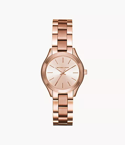 Michael Kors Mini Slim Runway Three-Hand Rose Gold-Tone Stainless Steel Watch MK3513