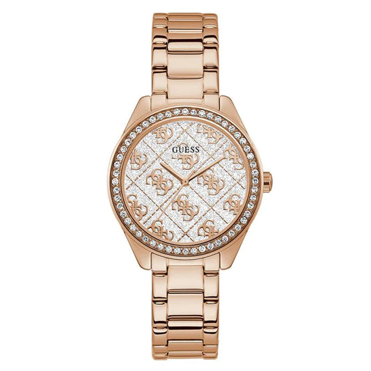 Guess Sugar Rose Gold Stainless Steel White Dial Quartz Watch for Ladies - GW0001L3