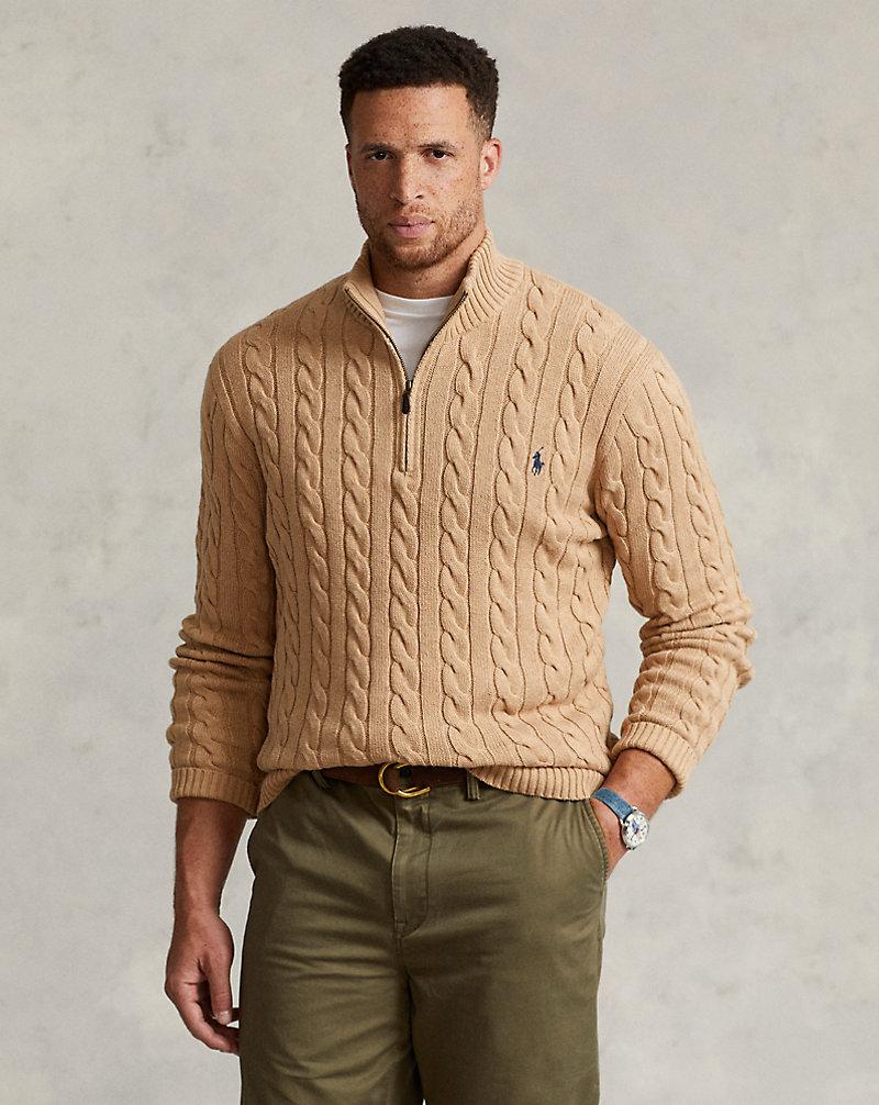 Polo Ralph Lauren Cable-Knit Quarter-Zip Jumper in camel melange