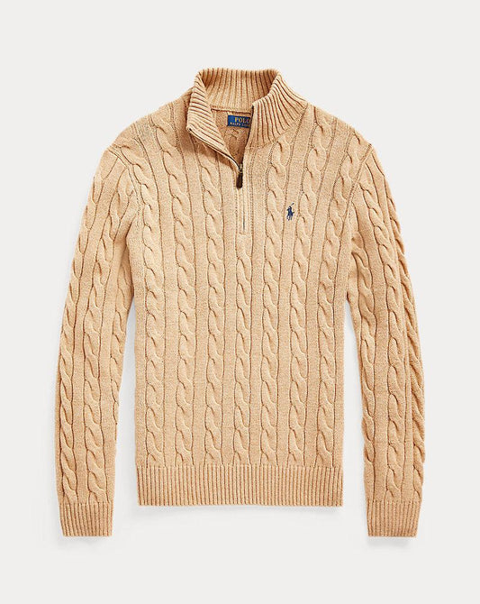 Polo Ralph Lauren Cable-Knit Quarter-Zip Jumper in camel melange
