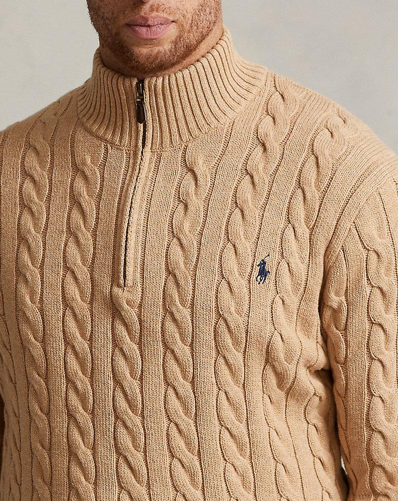 Polo Ralph Lauren Cable-Knit Quarter-Zip Jumper in camel melange