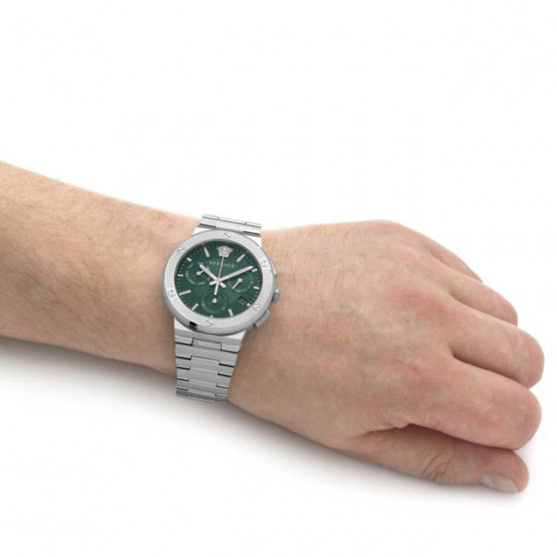 Versace Men’s Quartz Swiss Made | Silver Stainless Steel Green | Dial 43mm | Watch VEZ900121