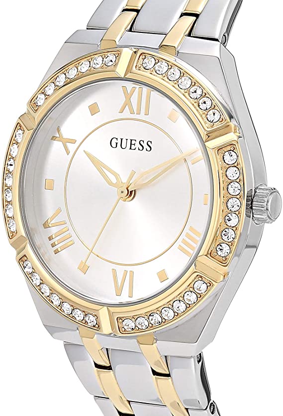 Guess Cosmo Diamonds Silver Dial Two Tone Steel Strap Watch For Women - GW0033L4