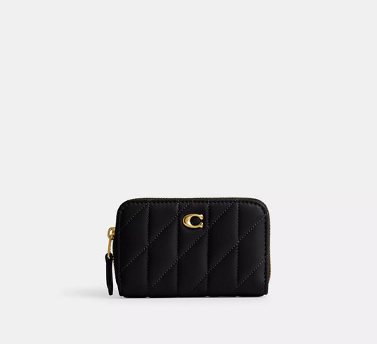 Coach Essential Small Zip Around Card Case With Pillow Quilting in black