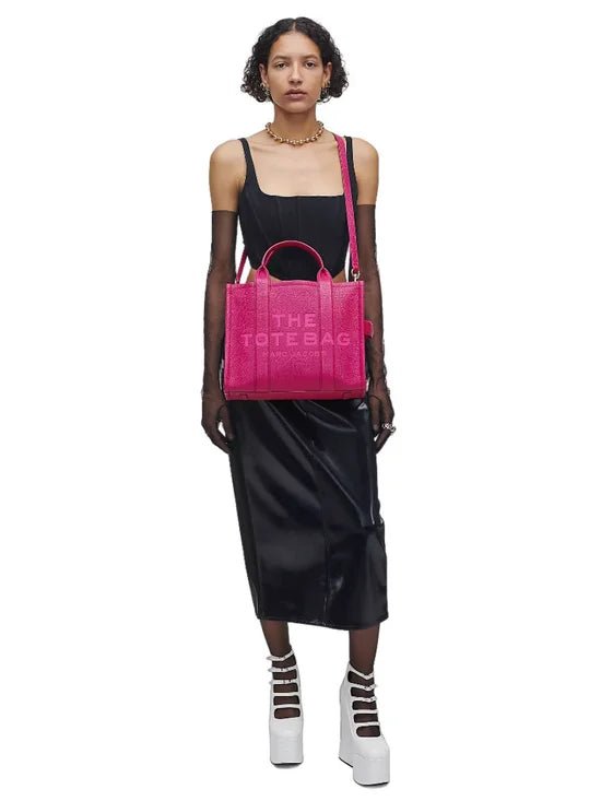 MARC JACOBS THE LEATHER MEDIUM TOTE BAG( LIPSTICK PINK)