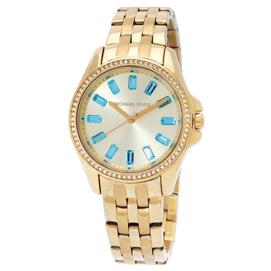 Michael Kors  Mini Pilot Pave Quartz Gold Dial Ladies Watch mk7366