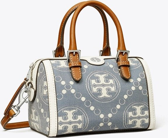 Tory Burch Petite T Monogram Denim Barrel Bag