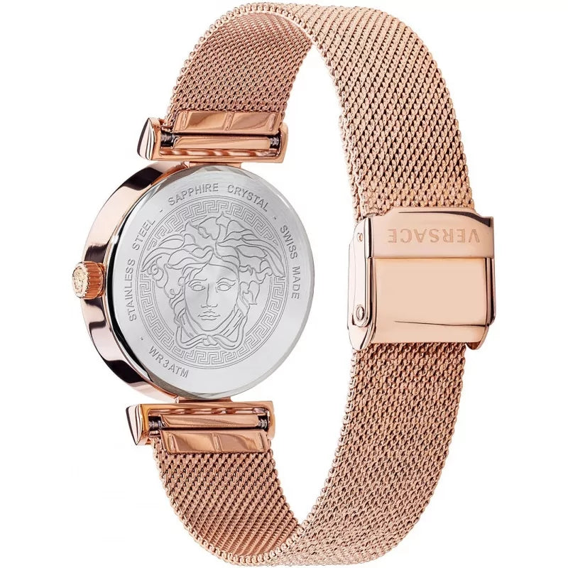 Versace Meander VELW00620 Womens Quartz Watch | 35mm | White dial and Rose gold Stainless steel band |