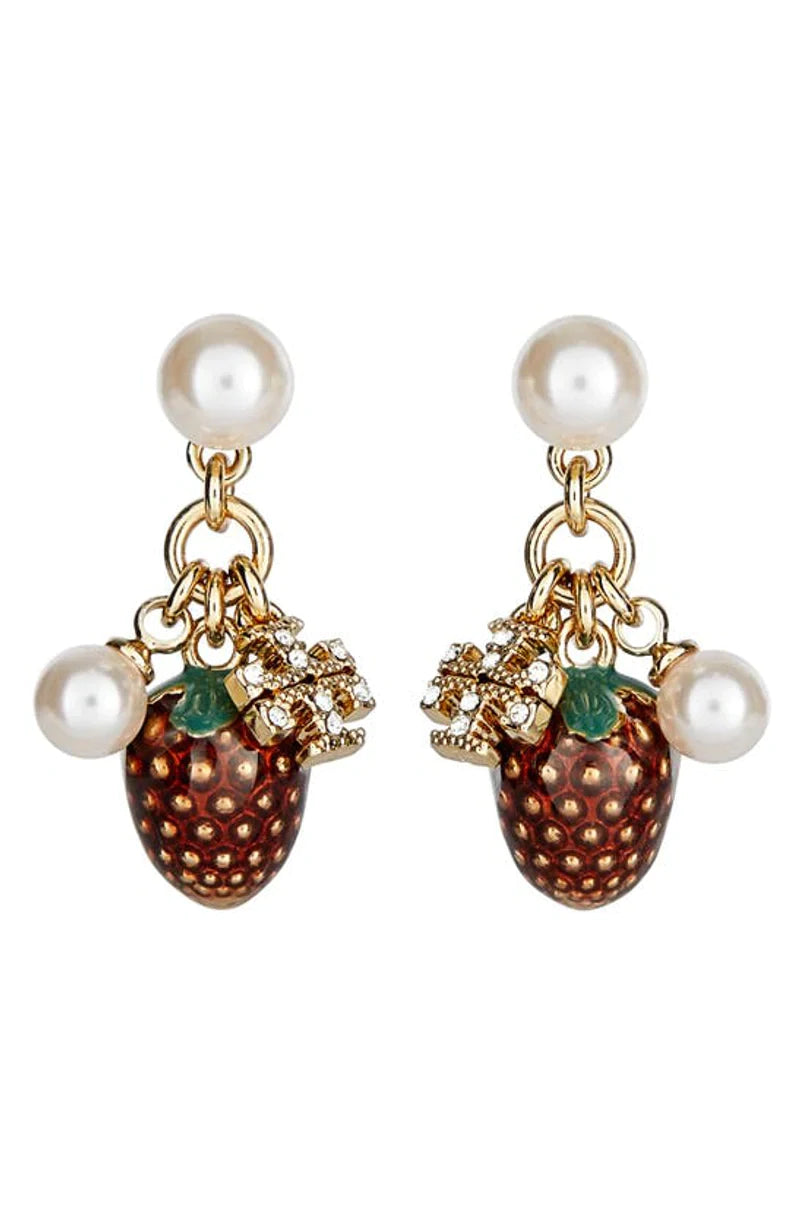 TORY BURCH Kira Imitation Pearl Strawberry Charm Earrings In Gold