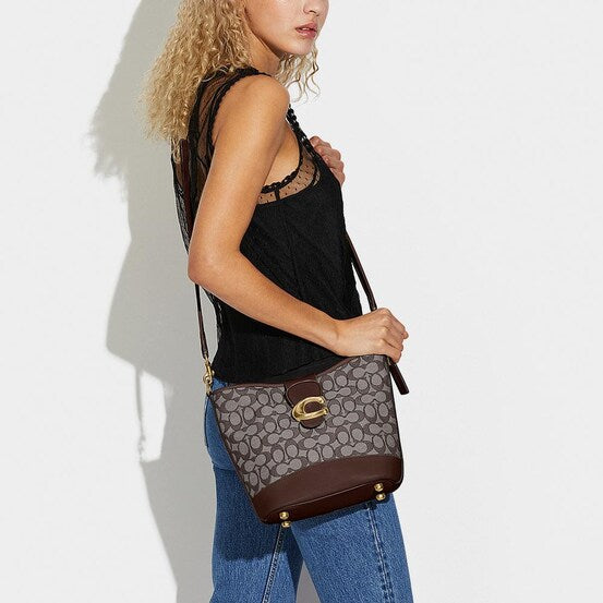 Coach Tali Bucket Bag In Signature Jacquard Brown