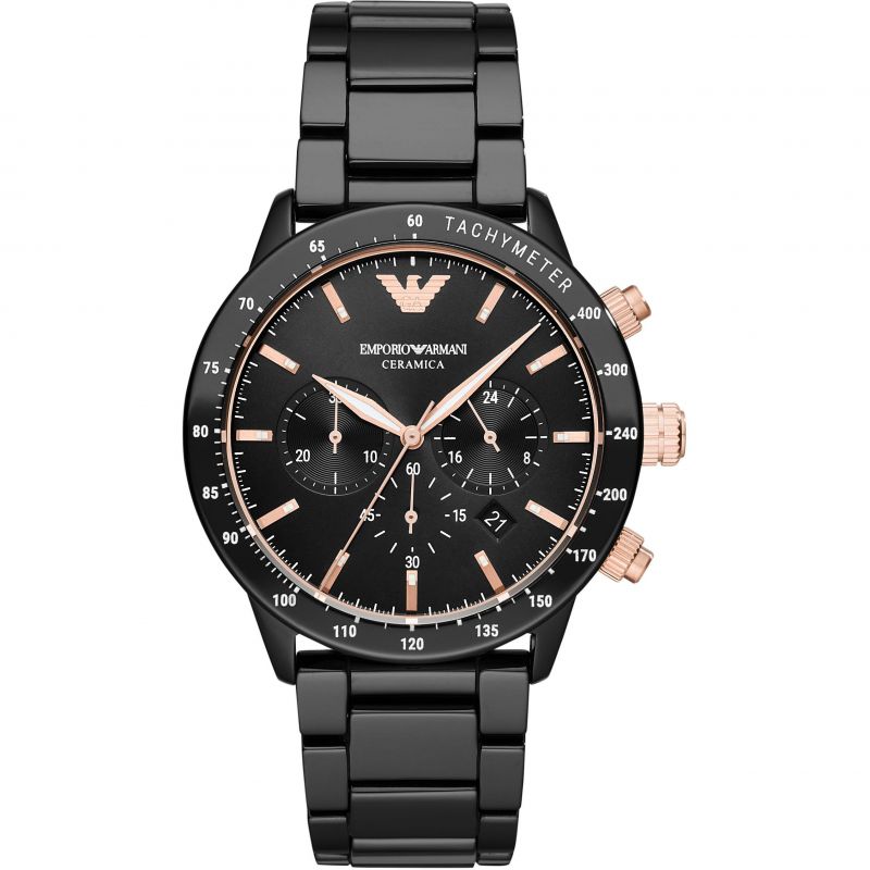 Emporio Armani Men’s Analogue Quartz Black Ceramic Black Dial 43mm Watch AR70002