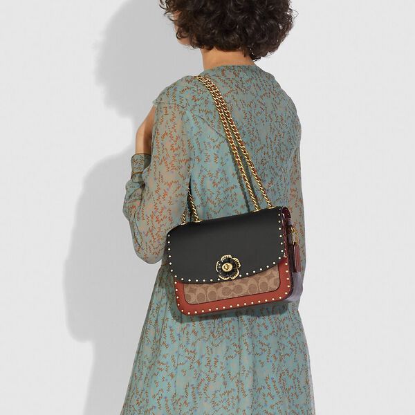 COACH MADISON SHOULDER BAG IN SIGNATURE CANVAS WITH SNAKESKIN