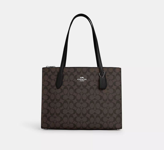 Coach Nina Tote In Signature Canvas Silver/Brown Black