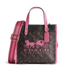 Coach Field Tote In Signature Canvas With Horse And Carriage Print Bag Small - Pink