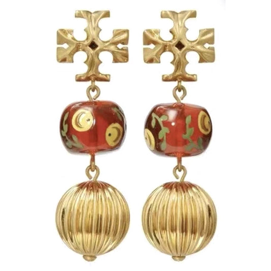 TORY BURCH Roxanne Burnt Sienna Double Drop Earrings